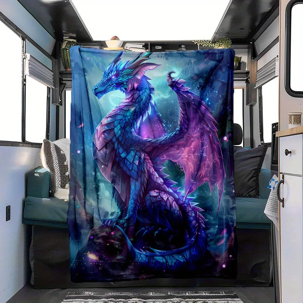 Fantasy Dragon Fleece Blanket Mythical Creature Print Throw Soft Warm All Season Bedding Home Decor Gift for Fantasy Fans