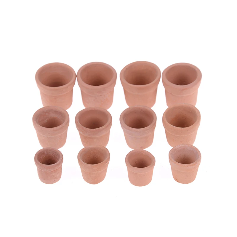 Pot de fleur miniature pour maison de poupée 1:12, 12 pièces, pot en argile rouge fait à la main, maison de jardin