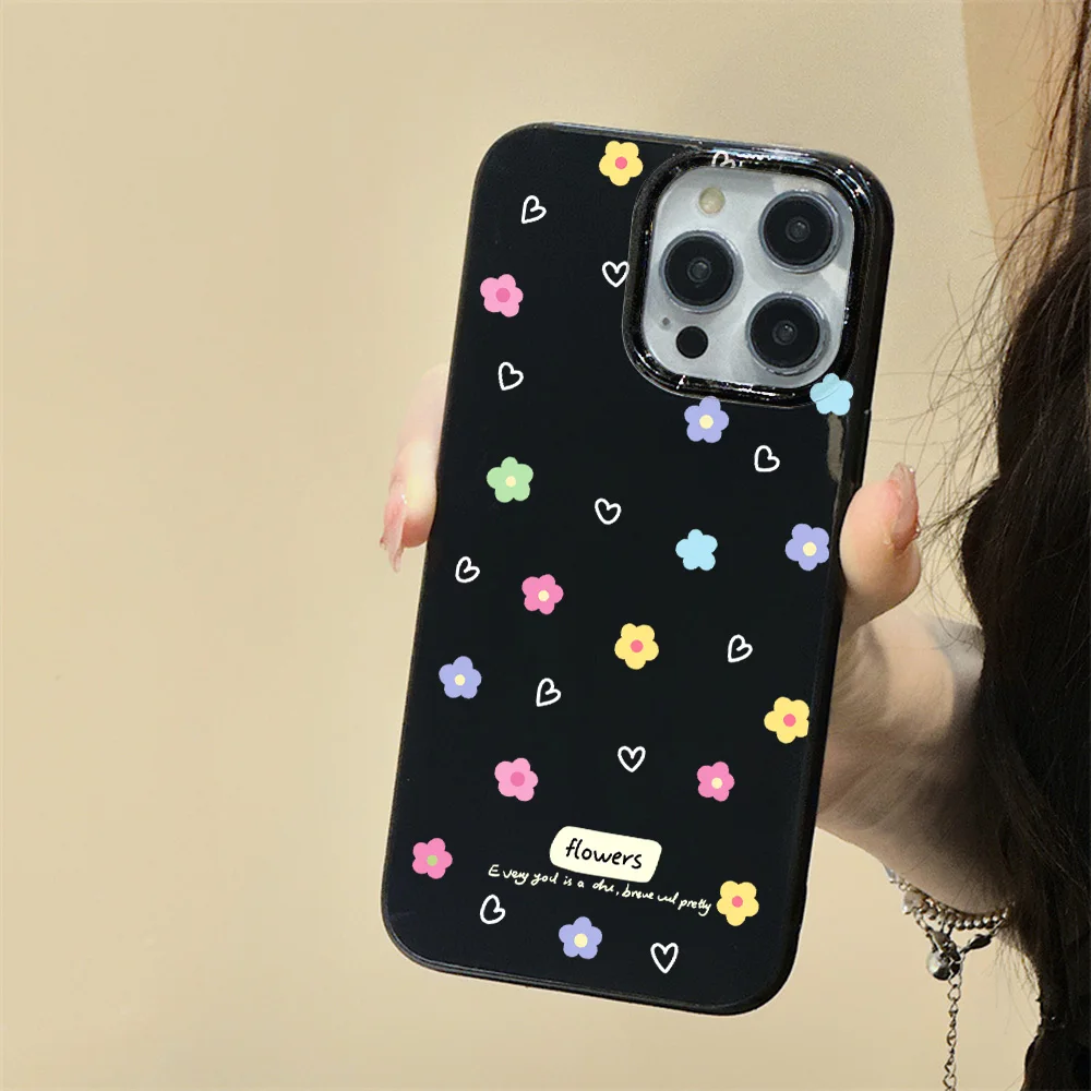 Flowers Gloss Black Phone Case For iPhone 11 Case iPhone 12 13 14 15 Pro Max 7 8 Plus X XR XS Max SE2 Shockproof Soft TPU Cover