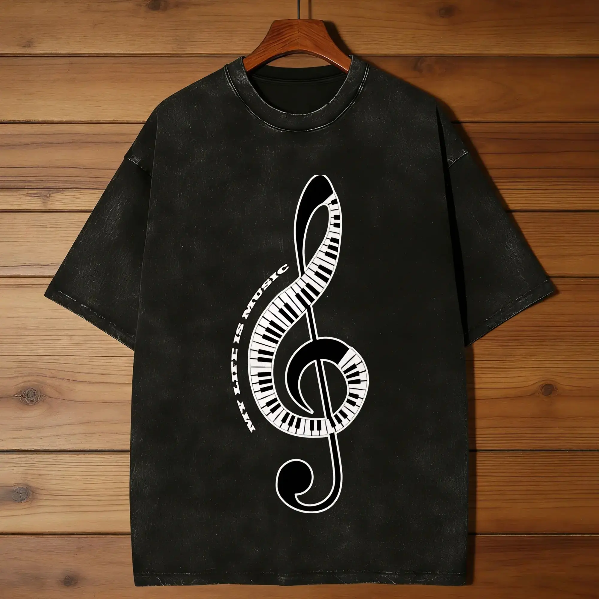 Piano Key Treble Clef  T Shirt  Harajuku T Shirts Short Sleeve Y2K Fun Tops Summer Casual O Neck Oversized Tees