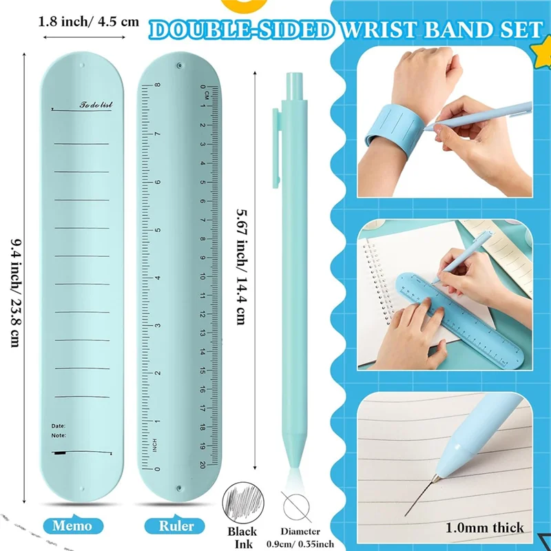 Compact 12 Sets Slap Silicone Memo Wrist Band And 1.0 Mm Ballpoint Pen Kit Writable Memo Wristband Erasable For Planner Nurse
