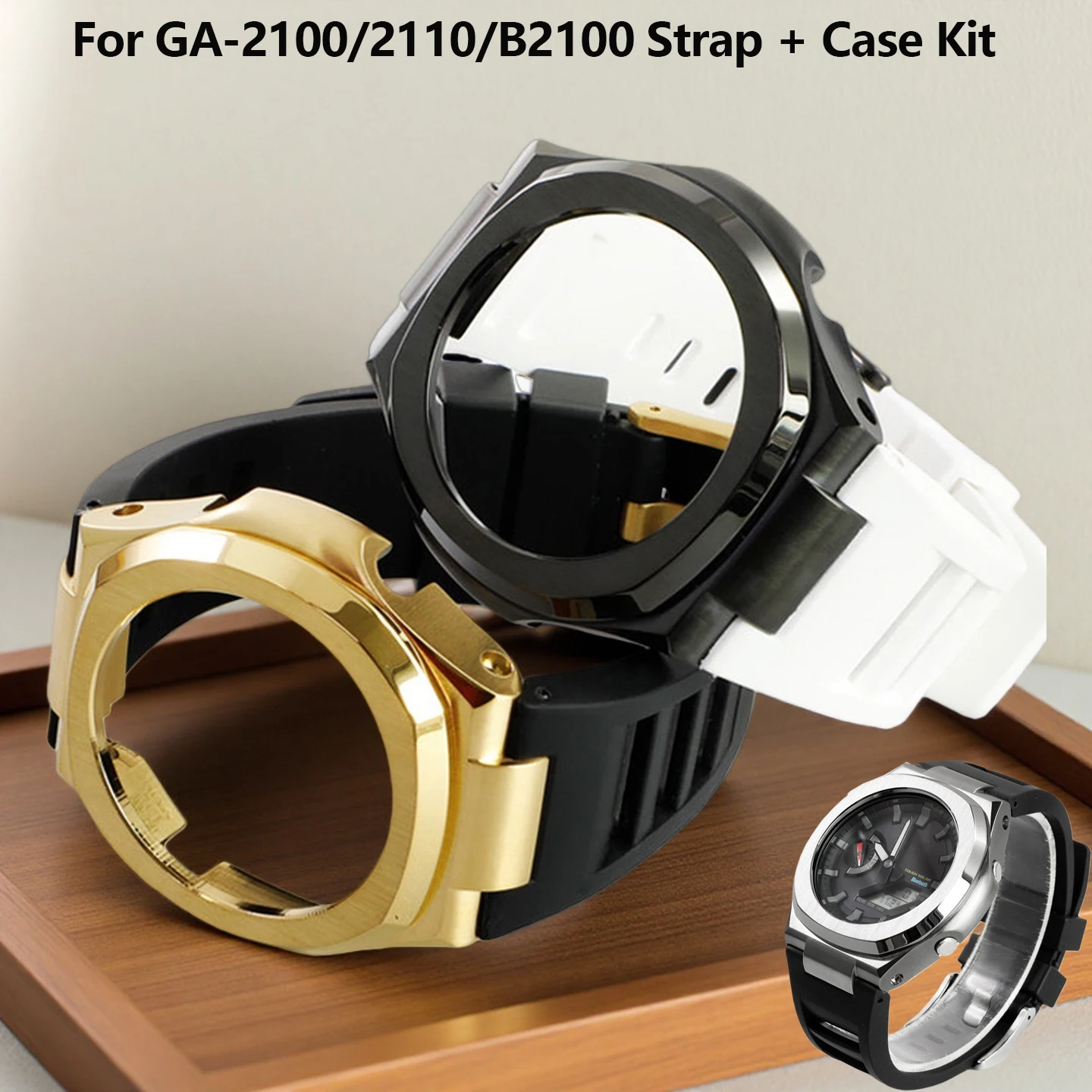 

Модифицированный комплект из нержавеющей стали для часов Casio GSHOCK GA-2100/2110 GA B2100: металлический корпус и резиновый браслет для мужчин.