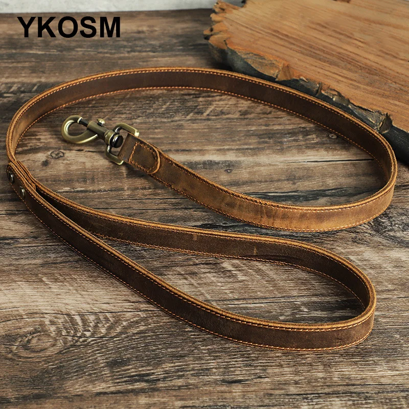 Genuine Leather Pet Lead Leash Durable Medium Large Dogs Outdoor Walking Leash Crazy Horse Leather Dog Training Leash 113.5 CM