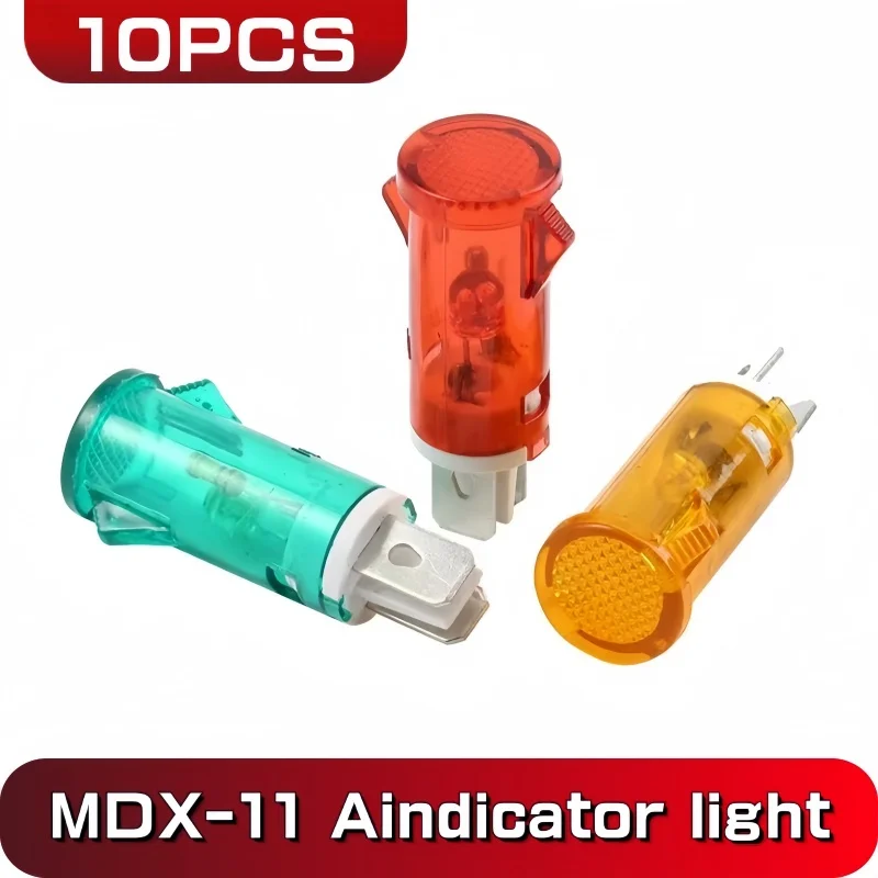 10PCS/Lot MDX-11A Guiding Signal Lamp Panel Mounting Neon Indicator Red Green Yellow Lights 12V 24V 220V 380V