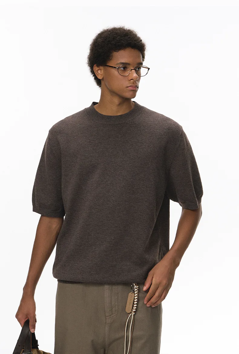 TIFICY Knit Tees T-shirt Men's Autumn New Product Loose Warm Knitted Short Sleeve Round Neck Streetwear Casual Loose Sweater