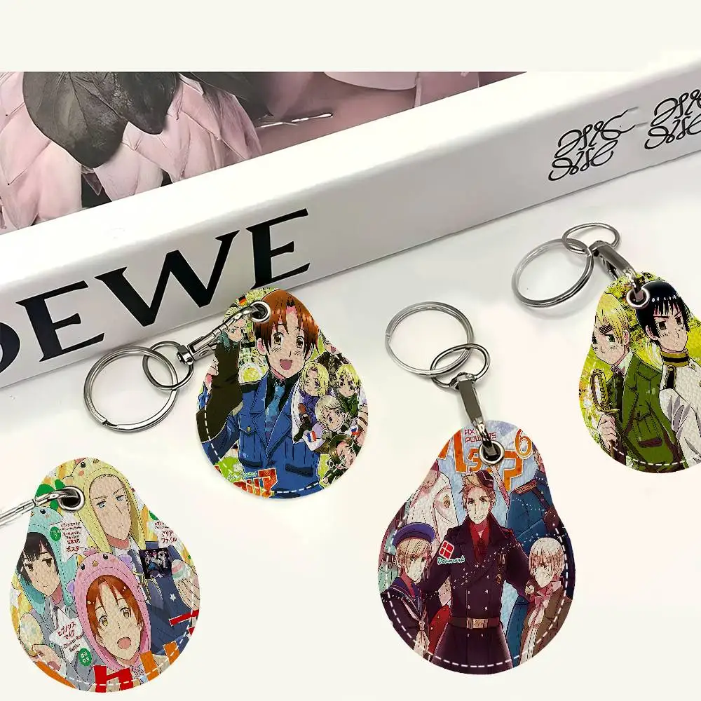 Anime Hetalia Axis Powers Keyring Leather Access Card Holder Keychain Community Water Drop Proximity Card Protective Case