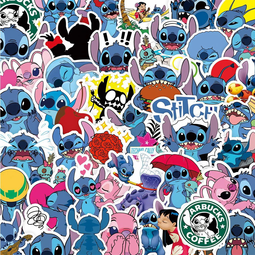 

10/30/50/100pcs Funny Cartoon Stitch Stickers Cute Disney Anime Sticker for Kids Toy Water Bottle Phone Notebook Decals Packing