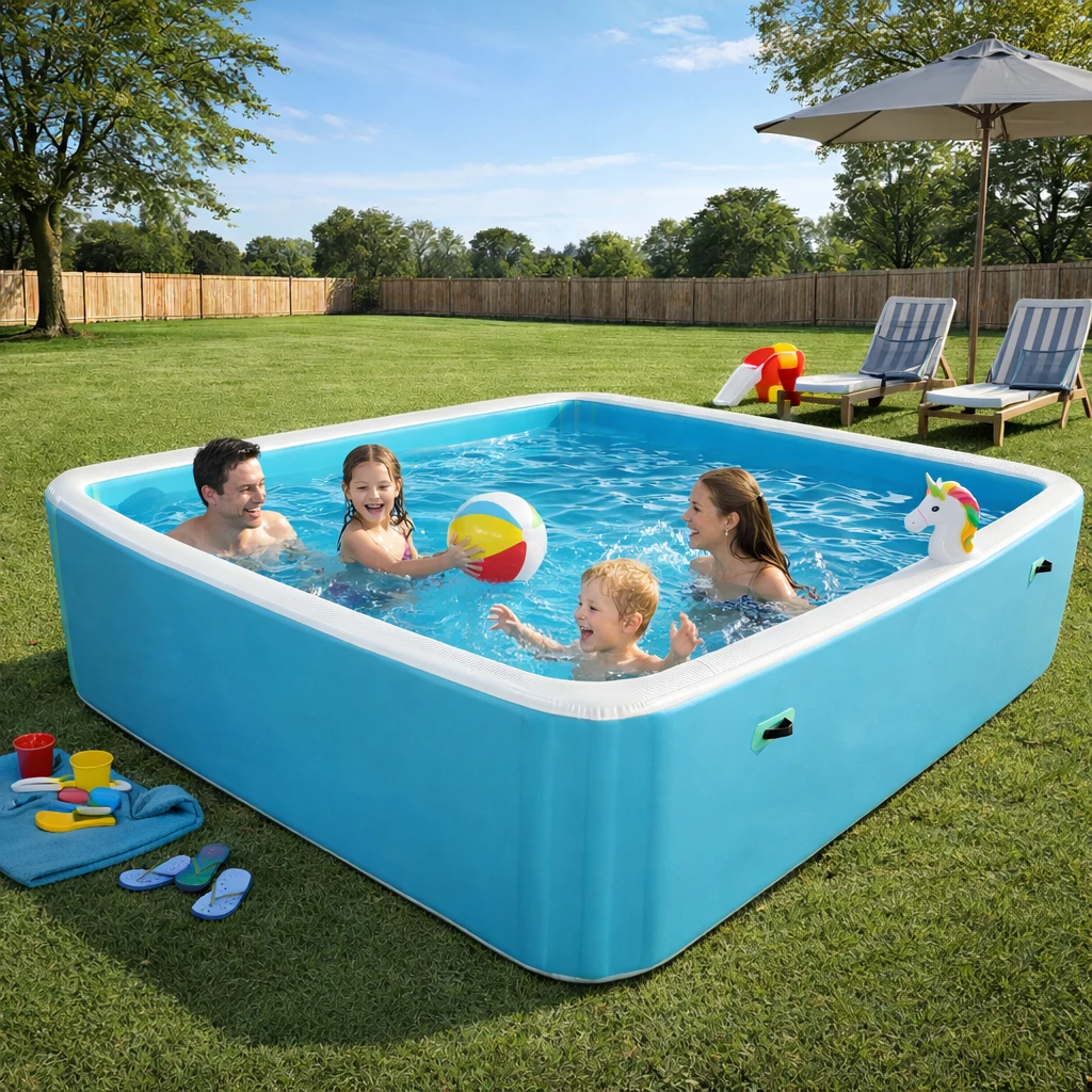 OEM High Quality Durable Rectangular PVC Inflatable Swimming Pool for Children Giant Drop Stitch Design Portable Waterproof