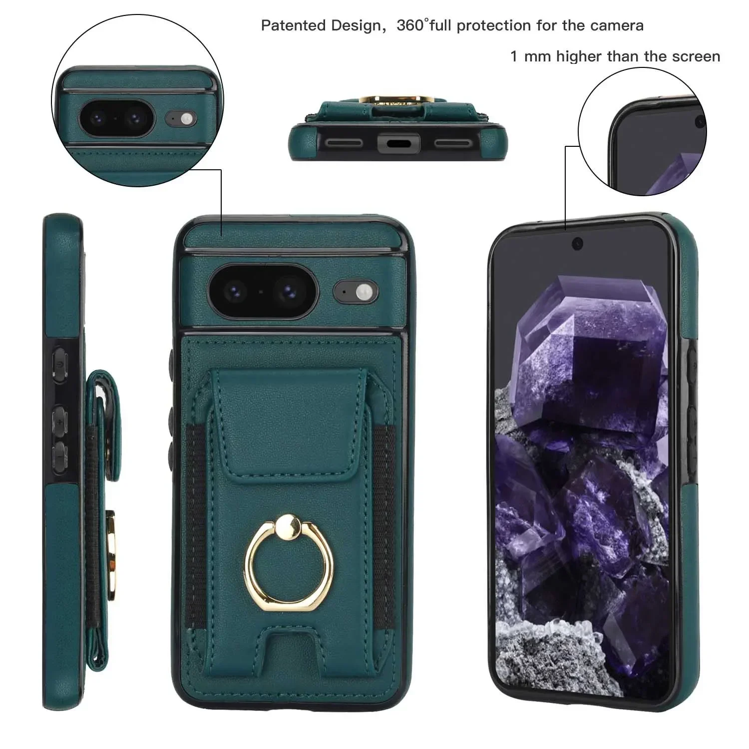 For Google Pixel 9 Pro XL Case Shockproof Wristband Ring Bracket Cover for Google Pixel 8 Pro 8A Wallet Leather Protective Case