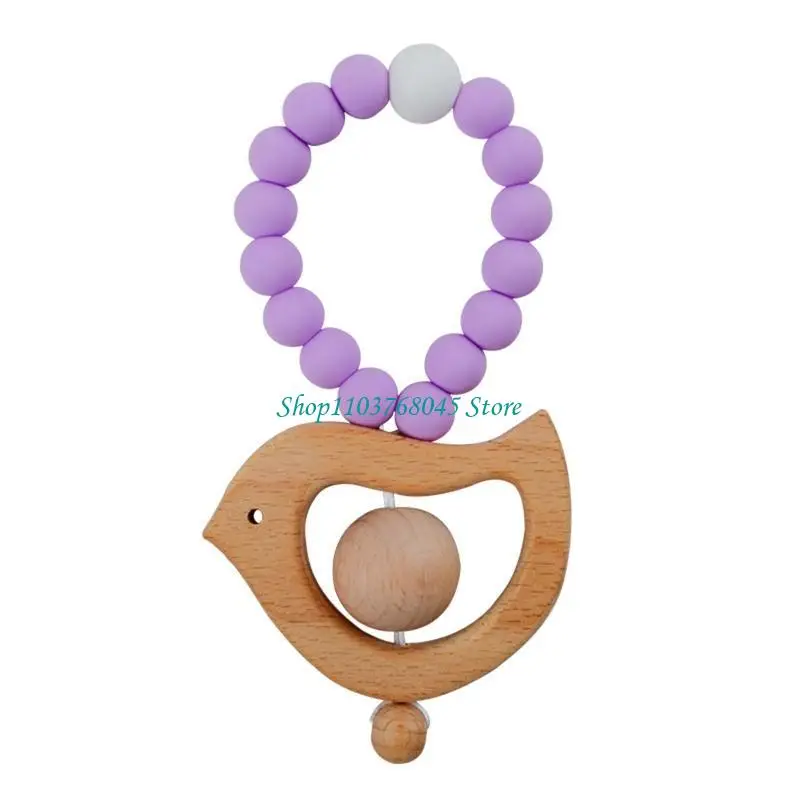 R53F 1pc Baby Teether Silicone Bracelet BPA Birds Animal Pendant Ring Teething view 5