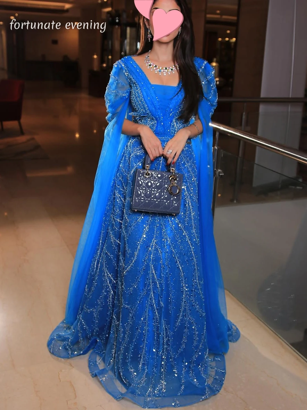 Fortunate Evening Elegant Vintage Sweet Blue Beads Shiny Lace Princess Customized Formal Occasion Prom Dress Evening Party Gowns