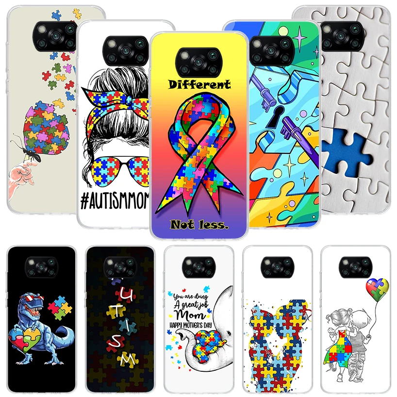 Autism Support Puzzle Phone Case For Xiaomi Poco X3 GT X5 X4 Nfc M5S M3 M2 M4 Pro F3 F2 F1 Mi Note 10 Lite A3 A2 Shell Coque