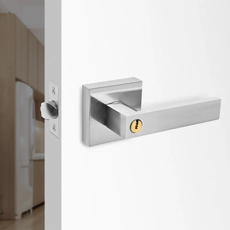 Thickened Panel Square Aluminum Handle Indoor Bedroom Three Pole Handle Lock