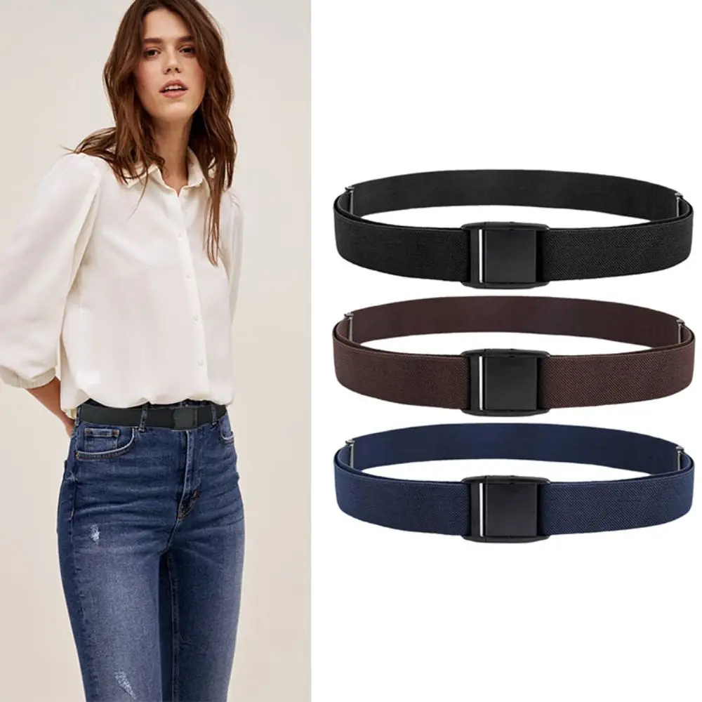 Versatile Fashion Design Elastic Waistband Comfortable Sturdy Women's Jeans Belt Simple Design Flat Buckle Casual Belt