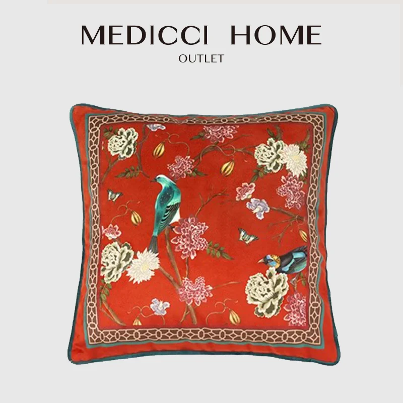 Medicci Home Decorative Cushion Covers Chinese Retro Festive Red Luxe Velvet Handcraft Living Room Sofa Pillow Cases 45x45cm