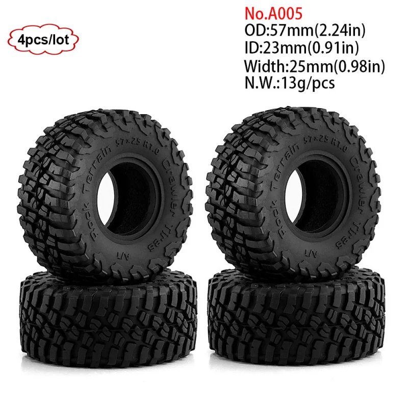 4PCS 1.0inch 57-67mm RC Crawler Tires Wheel Rim for 1/18 RC Rock Crawler Axial SCX24 Bronco AX24 TRX4M Defender FMS FCX18 FCX24 view 6