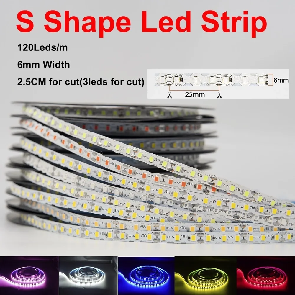 12V 6mm S Led Strip For DIY Neon Tape Light 2835SMD 120LED/m for Neon Sign Letter Flexible Foldable String Lamp 1m-10m