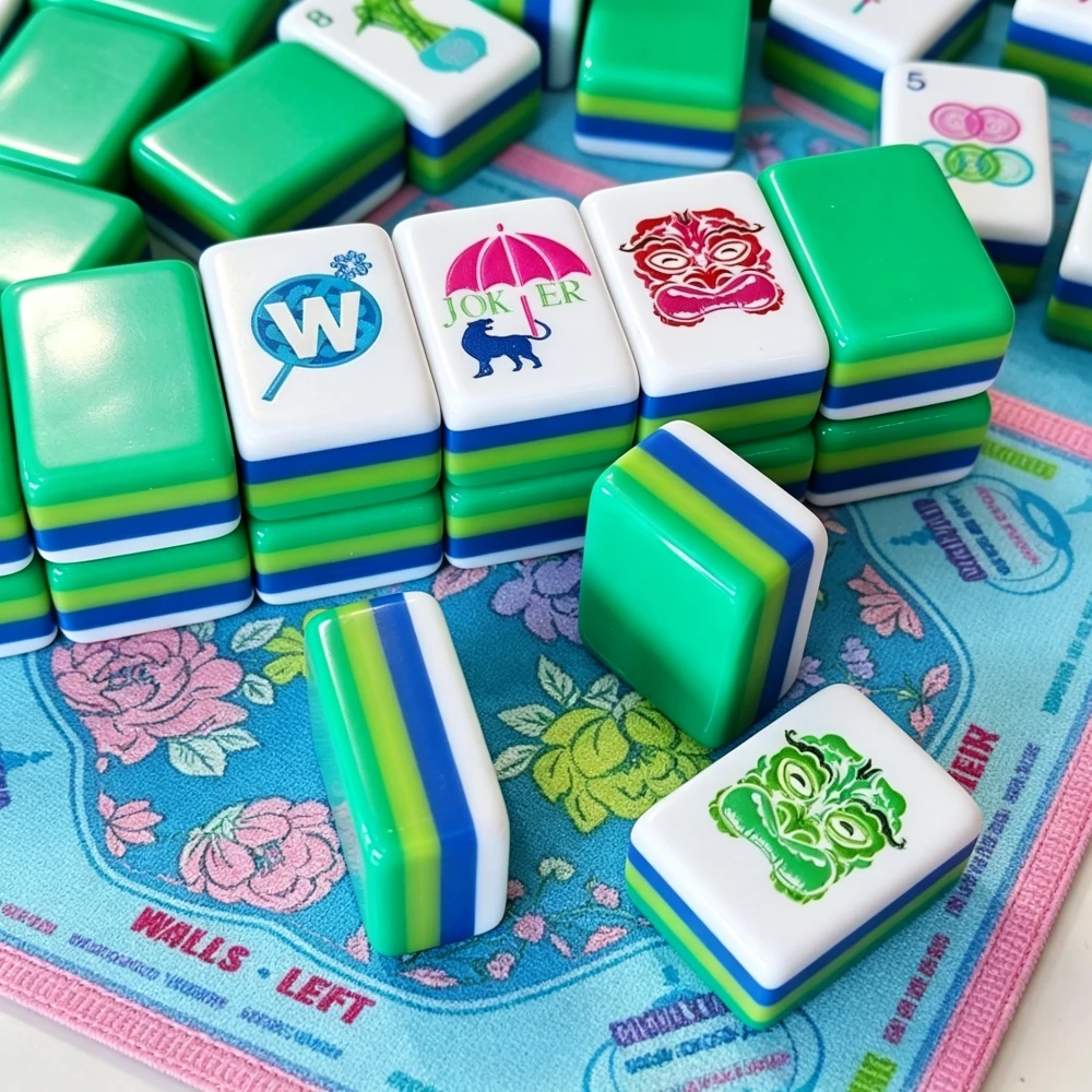 Local Stock Green Portable Mah Jongg Sets Luxury American Mahjong Set Acrylic Travel Mahjong Tiles Adult Indoor Board Games Gift