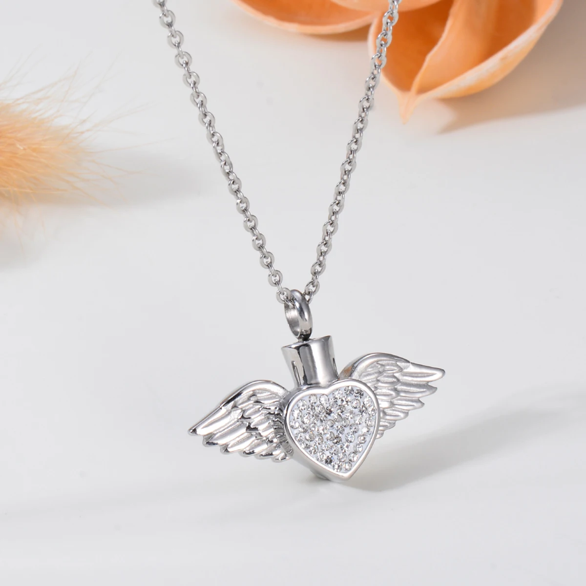 

Heart with Angel Wings Stainless Steel Cremation Jewelry Necklace Urn Memorial Keepsake Pendant for Ashes with Funnel Fill Kit