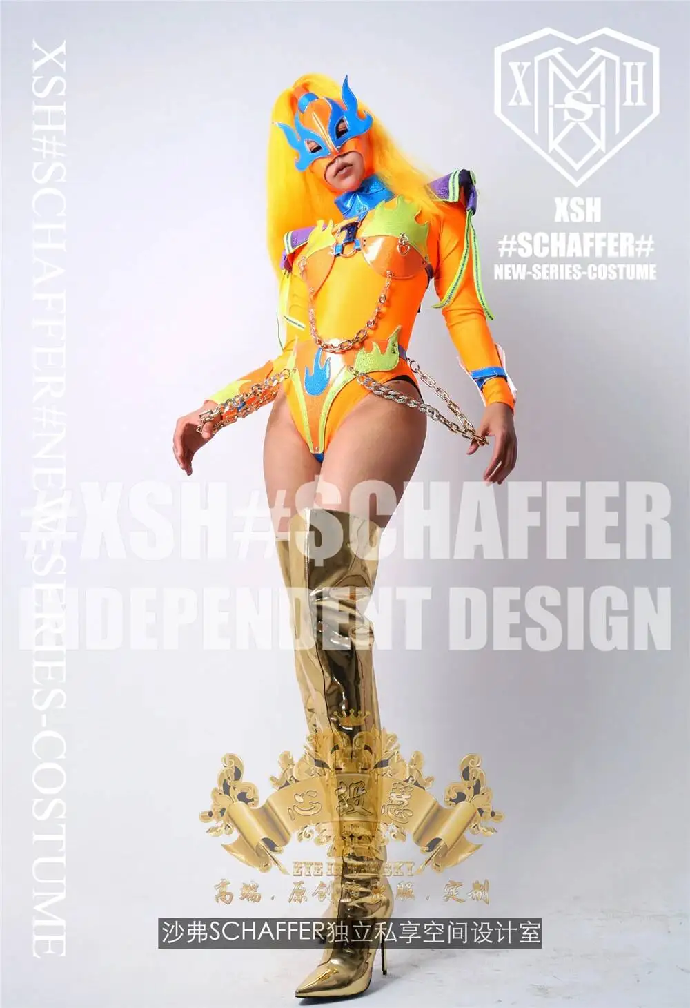 

Bar Heart Nightclub Set Hui Gogo Women's Fluorescent Flame 2022 New Set DS Atmosphere Patrol Performance Dress Halloween