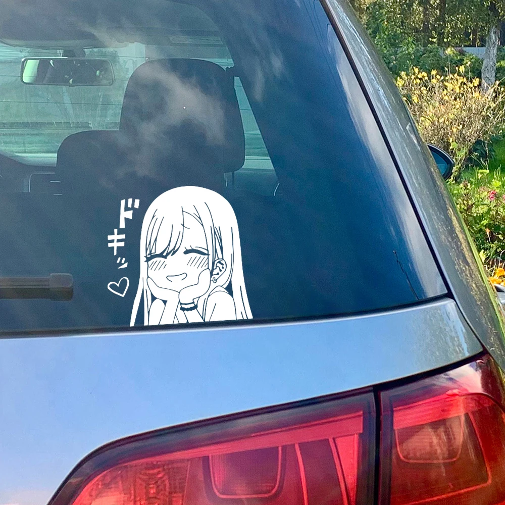 Cute Blushing Anime Girl Peeker Car Sticker Decal for Bumper Tailgate Hood Bonnet JDM Racing Car Auto Vehicle Decor