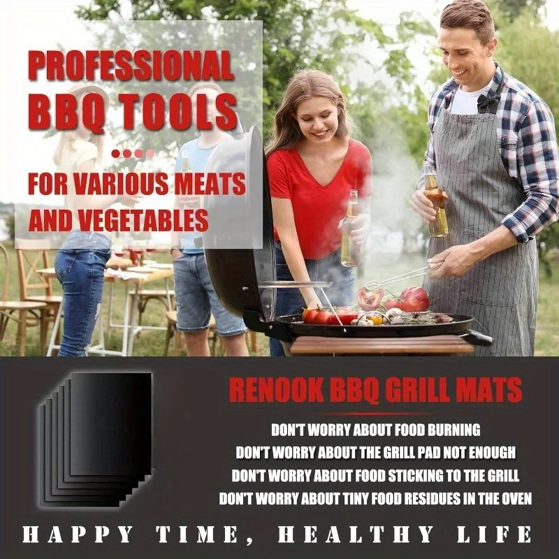 5pcs Non-Stick BBQ Grill Mat Set Heavy Duty Reusable Easy Clean for Electric Gas Charcoal Grills Extended Size