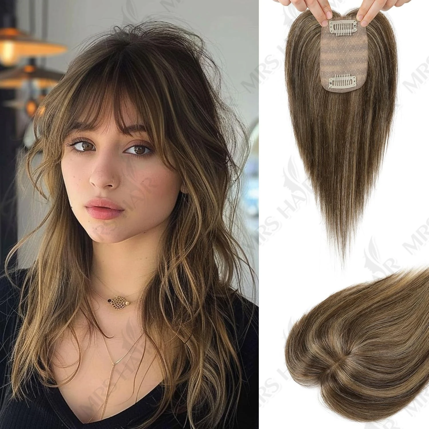 Real Human Hair Toppers for Women Daily 360°  Bangs 3D Hair Pieces with Thinning Hair Bangs8