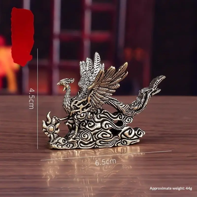 New! 1Pcs Phoenix Blessing Display Figurine Pure Brass Desktop Ornaments Small Decorative Item Tea Ceremony Good Luck Craft Gift