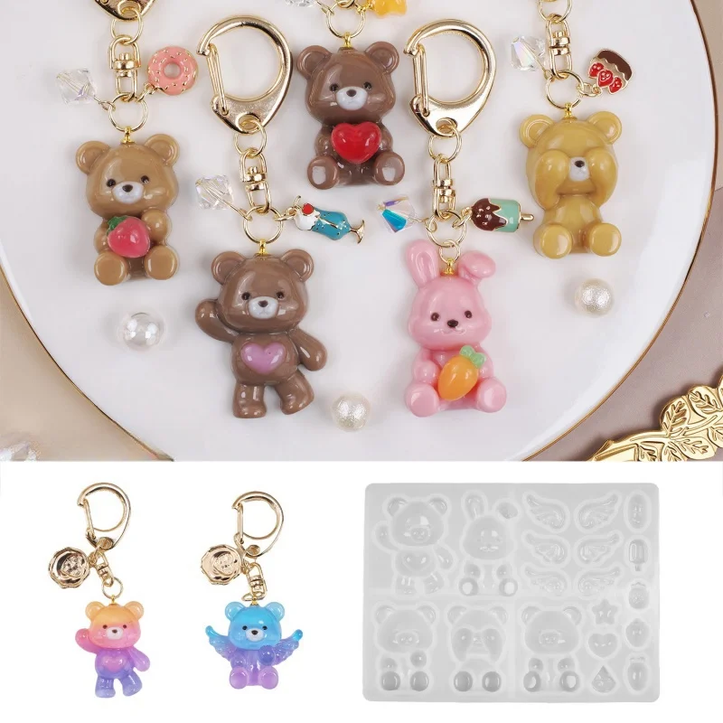 DIY Animal Keychain Silicone Mold Creative Cute Bear Rabbit Pendant UV Crystal Epoxy Resin Molds Crafts Jewelry Casting Tools