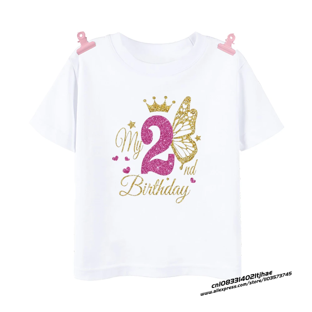 Girls Birthday Shirt 1-12 Birthday T-Shirt Wild Tee Girls Party T Shirt Butterfly Printed Clothes Kids Gifts Fashion Tops Tshirt