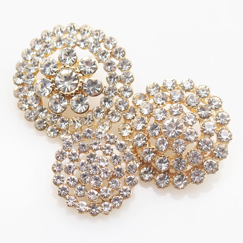 5Pcs Circular Diamond Inlaid Gold-Plated Alloy Buttons Diy For Decorating Hair Clips Coats Sweaters Clothing Sewing Accessories