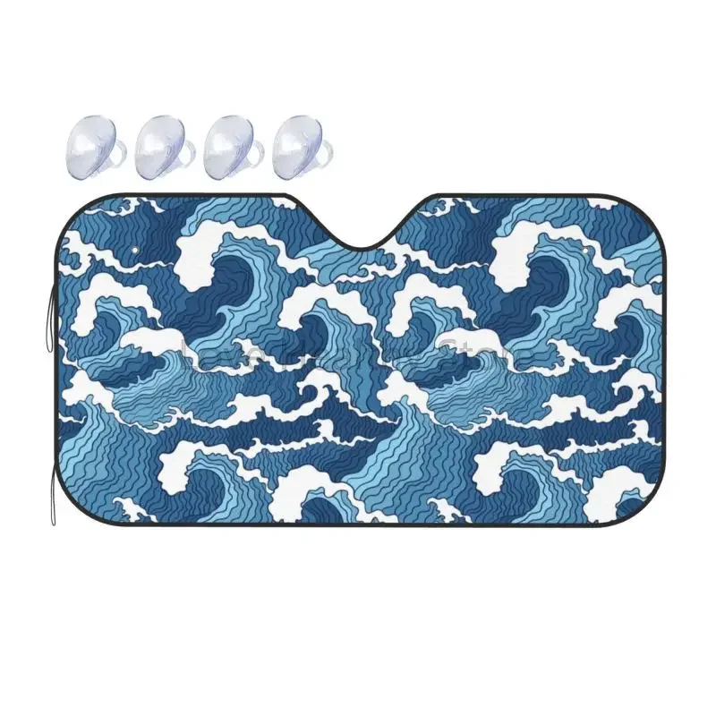 

Japanese Sea Waves Print Windshield Sun Shade Foldable Reflective Uv Ray Protector Front Window Sun Shade Visor Shield Cover