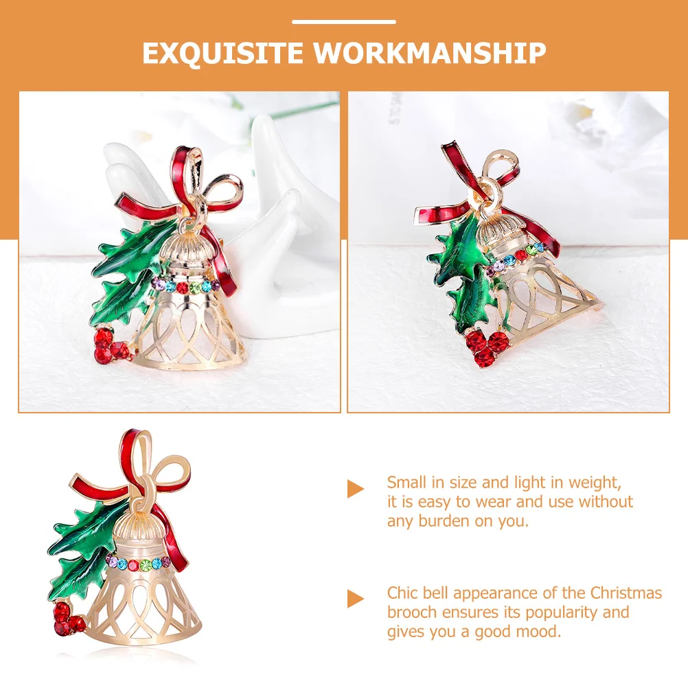 

Christmas Bell Brooch For Women Alloy Rhinestone Lapel Pin Holiday Party Jewelry Gift Accessory Clothing Decor Fashion