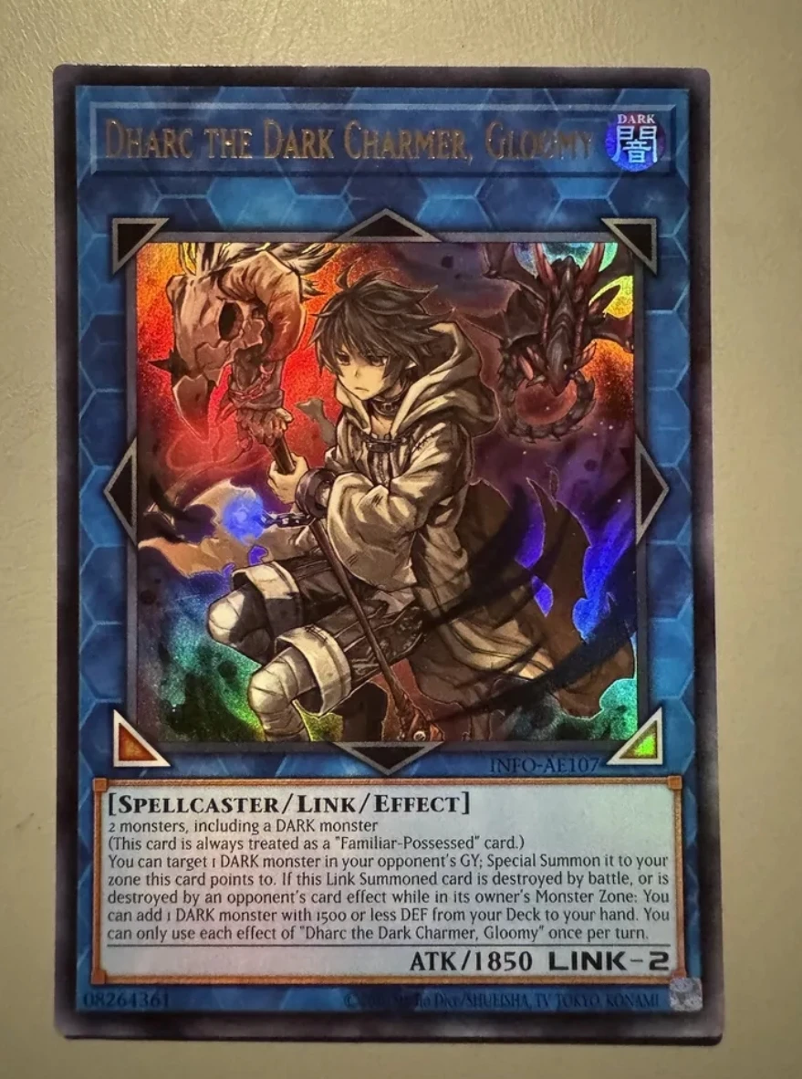 Cartão da Moeda Ultra Raro Yugioh, KONAMI INFO-AE107, Traço o Encantador Sombrio, Ultra Raro Sombrio, Coleção Inglês Asiático