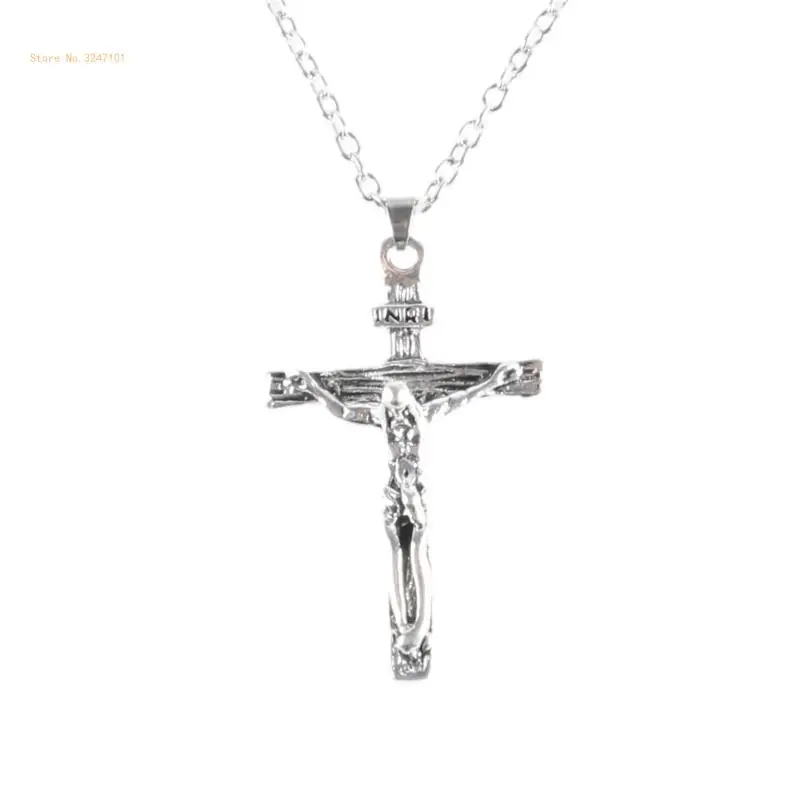 Christian Jesus for Cross Necklace with Chain Metal Christ Crucifix Pendant Jewe Dropship