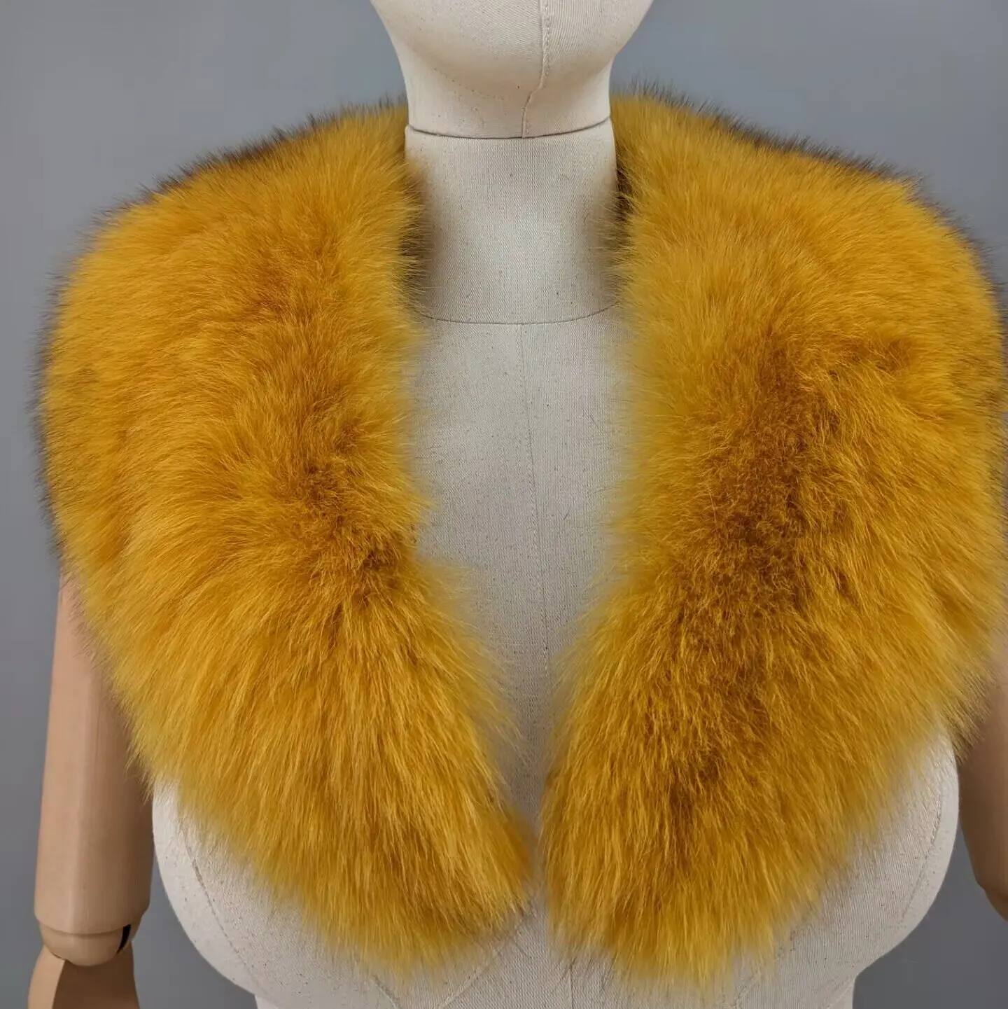 Women Mustard Shawl Lapel Real Fox Fur Collar Detachable Fluffy Natural Fur Trim For Winter Coat Parka Overcoat Jacket
