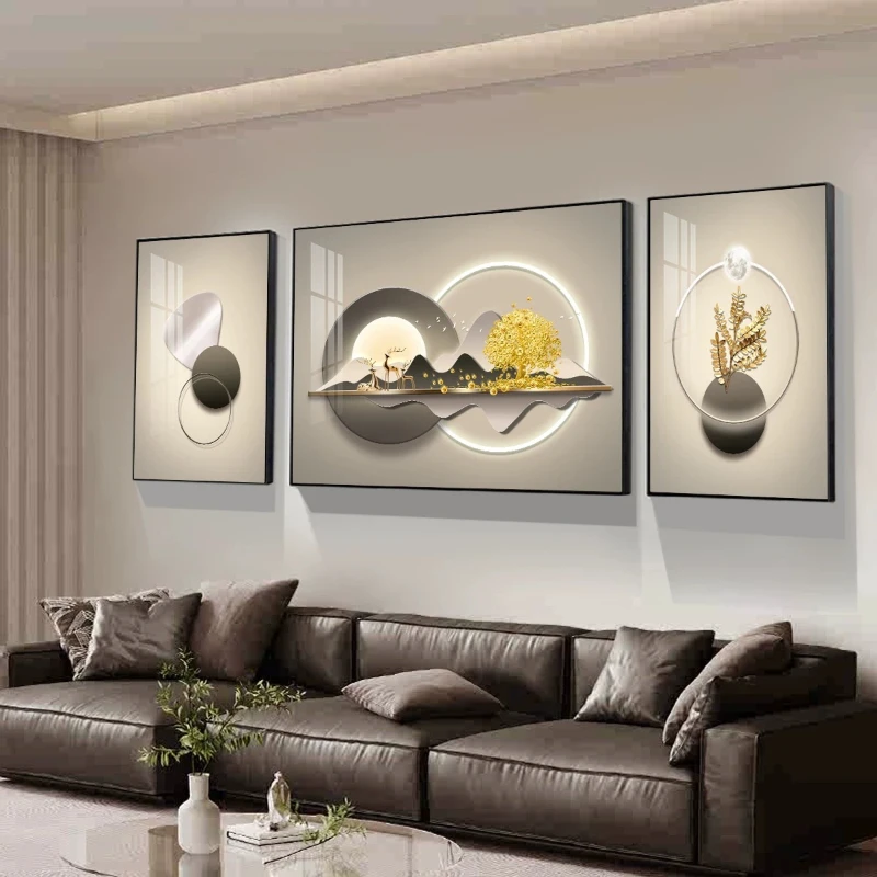 Light luxury living room sofa background wall decoration triptych mural Simple atmosphere abstract combination hanging painting