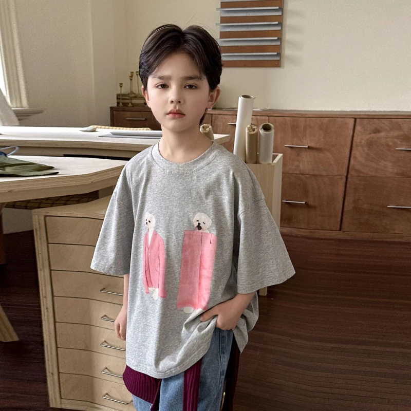 

2026 Summer New Hot Selling Cute Dog Printed Pattern Children's Cotton T-shirt Top