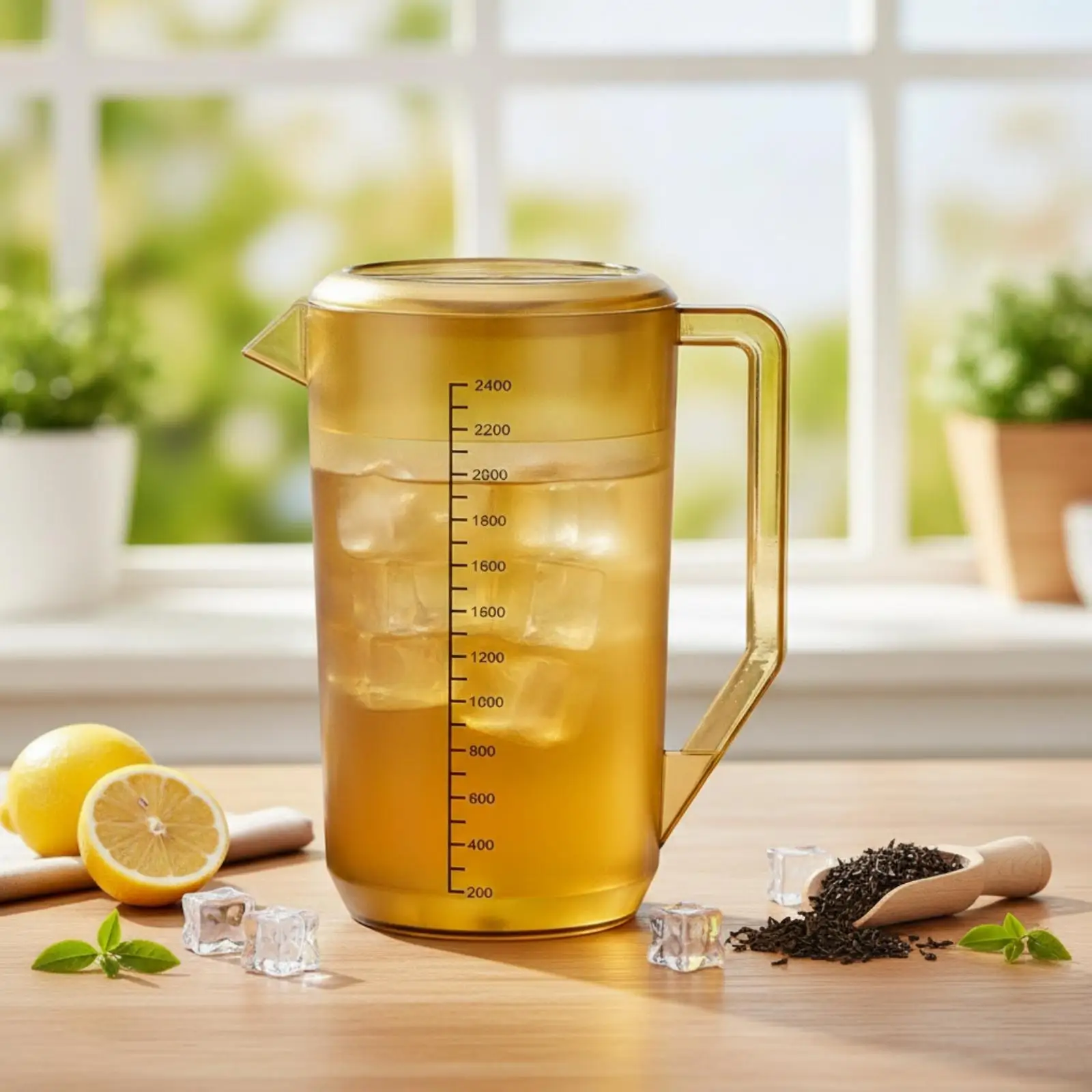 Plastic Pitcher with Lid Graduated Jug Thickened for Cafe, Homeowners