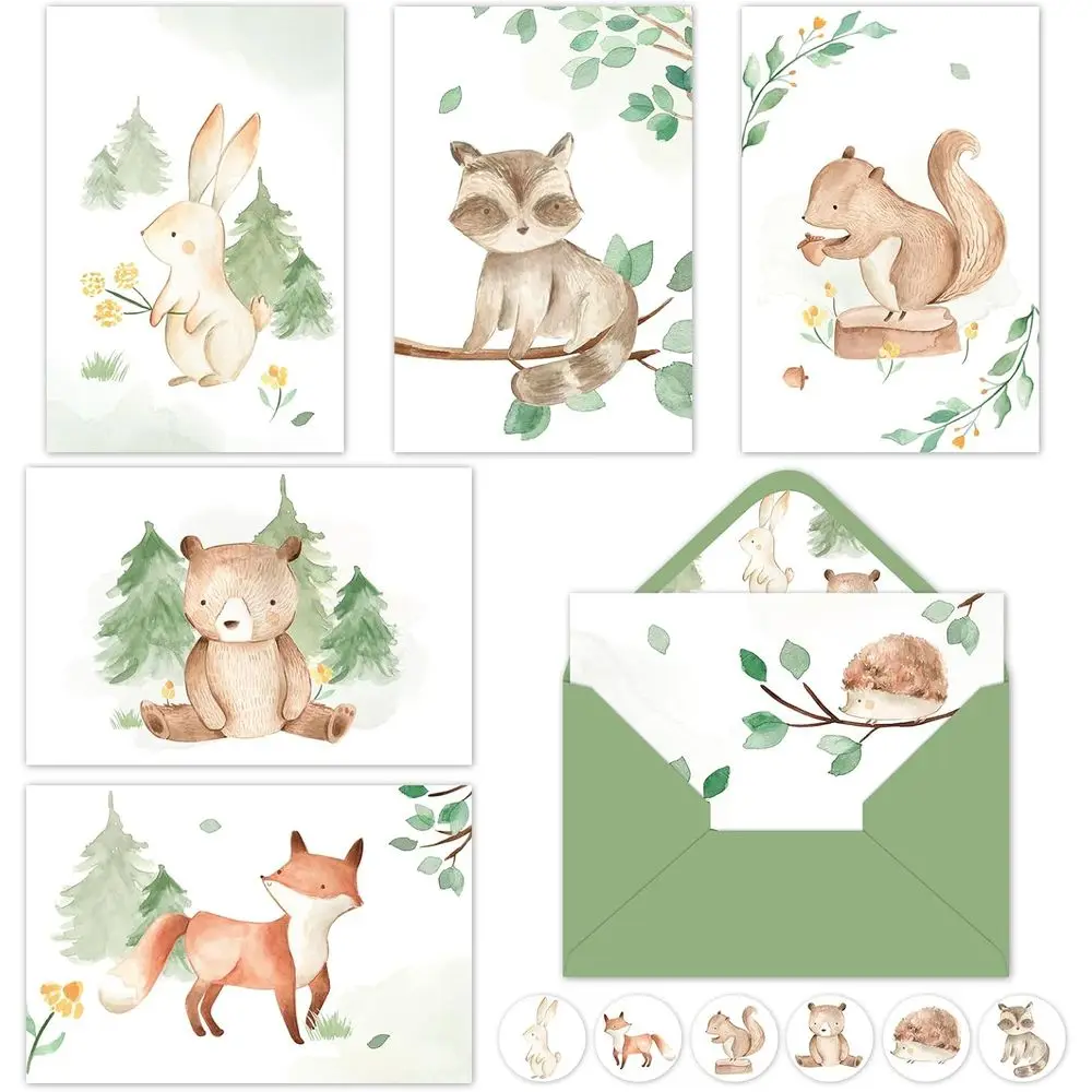

Whaline 30 Pack Woodland Animal Greeting Card Jungle Forest Stationery Card with Envelope Sticker Blank Note Cards for Baby Show