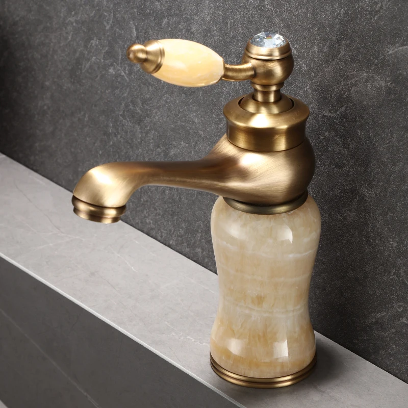 

Смеситель антикварный, полностью медный, смеситель для раковины на столешнице, горячая и холодная раковина, мытье рук, лицо, бассейн, туалет, шкаф для ванной комнаты, ретро нефрит