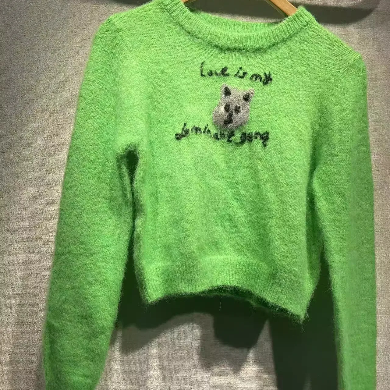 

Autumn Winter New Sle Hand Embroidered Cartoon round Ne Sweater Women's Sweet Luxury Mixed Wool Knitted Top