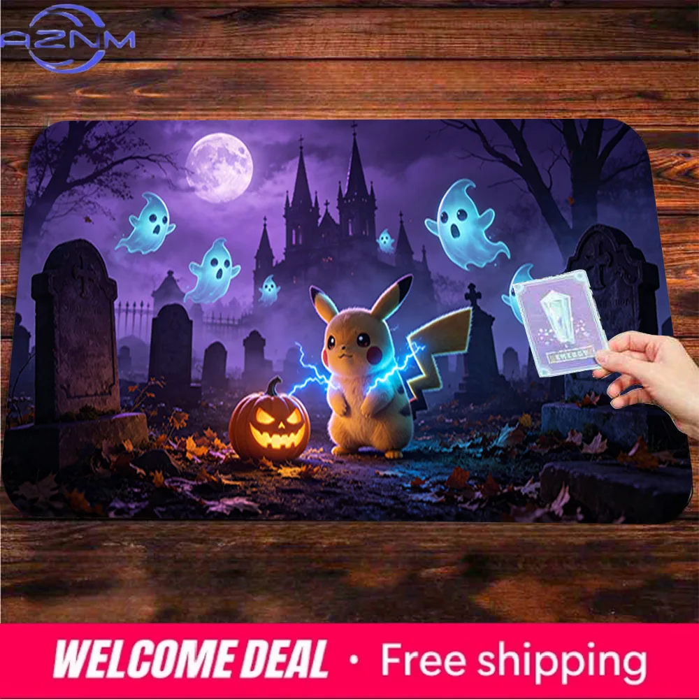 Large Gaming Mouse Pad Chinese Ink Wash Autumn Forest Lucario Design Non-Slip Rubber Washable Desk Mat for Geeks And Gamers