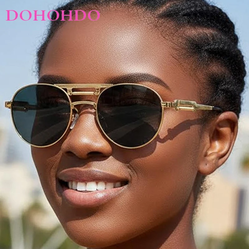 

Fashion Steampunk Metal Round Frame Pilot Women Sunglasses New Luxury Hip-hop Sunglass Men Driving Travel Shades Unisex UV400