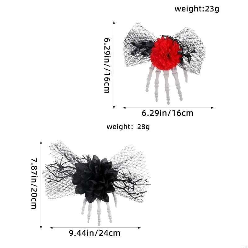 C71F فريدة من نوعها العناكب Haipin زهرة الجانب مقطع الهيكل العظمي مخلب شبكة صيد السمك مشبك الشعر للفتيات #6