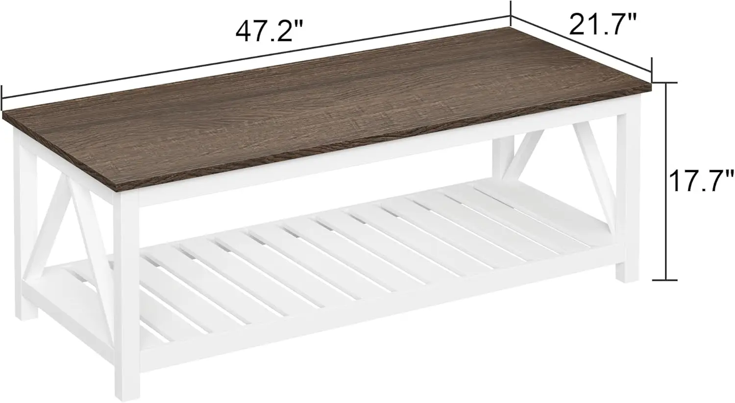 طاولة قهوة ريفية مع رف ، طاولة غرفة معيشة عتيقة ، 47 أبيض