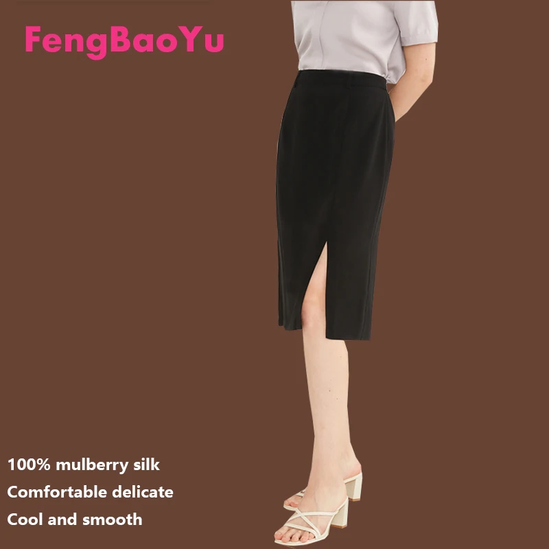 Fengbaoyu 100% Natural Silk Women's Half-Dress Simple and Elegant Mid-Length Dress for Business and Casual Wear Soft Delicate