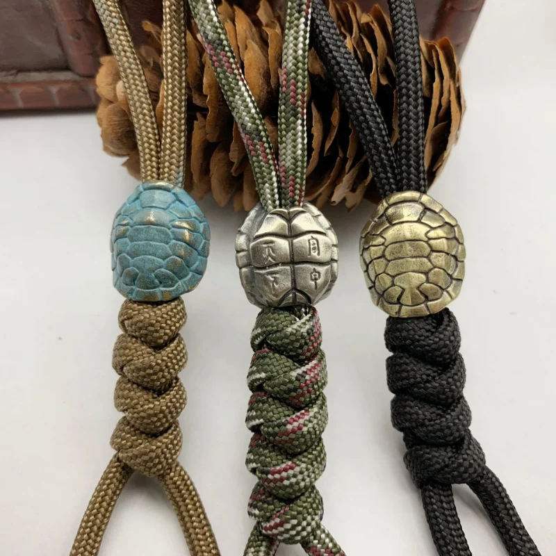 Copper Beast Turtle Shell Luckly Mythical Animal Pattern Barrel Beads Knife Pendants Jewelry DIY EDC Tool Paracord Keychains