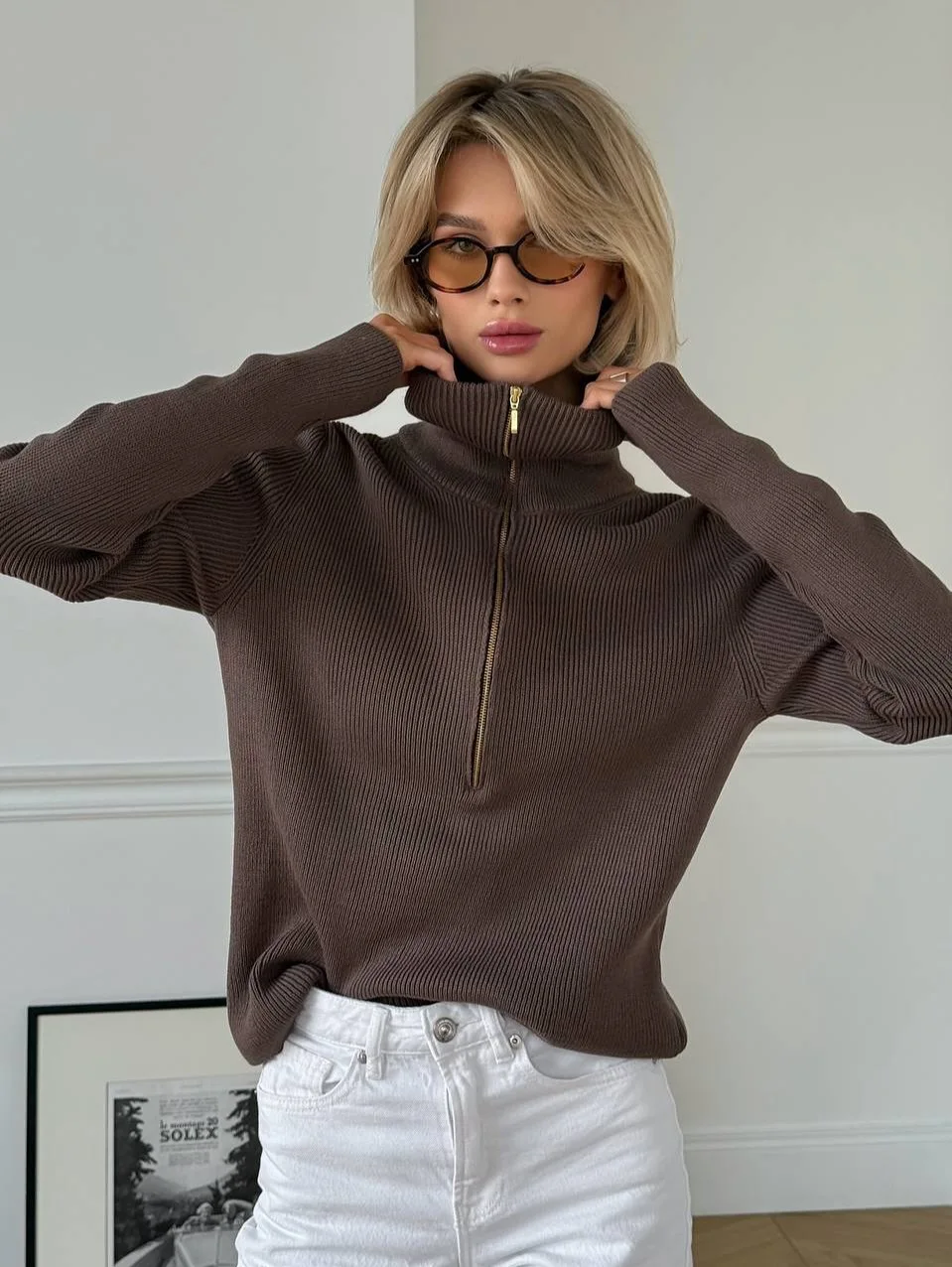 

Slim Fit Long Sve Zipper Sweater Women's Casual Sle Mid-Length Knitted Top Warm Thiened Autumn Season Faionable