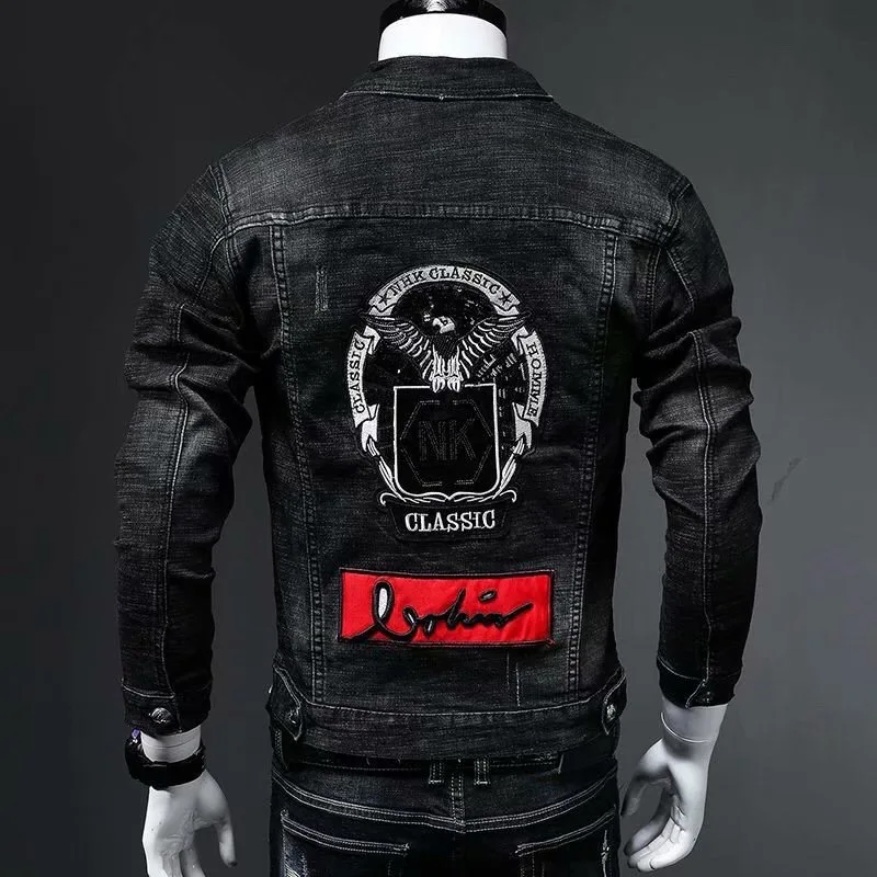 High-End Embroidered Jeans Jacket Men's Trendy Korean Style Slim Fit Casual Versatile Leisure Jacket Fashionable Top